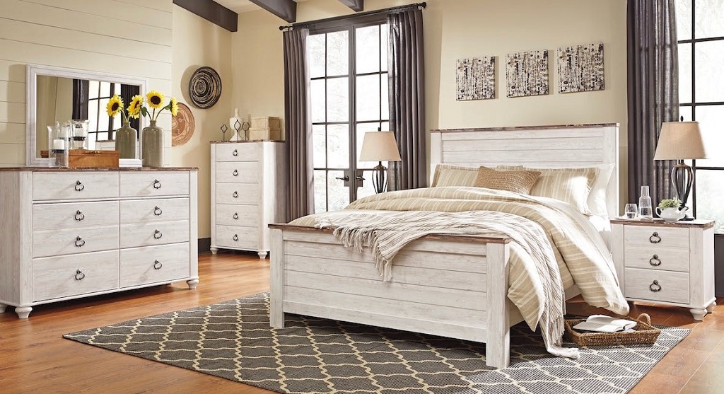 Start with the bed when you set furniture in bedroom