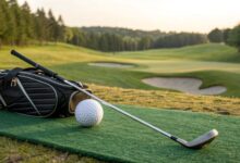 Beginner’s golf guide cover titled ‘Holes-in-One on a Dime: Your First Swing,’ featuring essential golf resources for new players