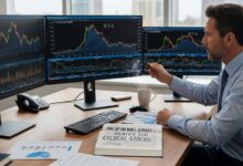 Investor reviewing cyclical stock performance graphs using Peter Lynch investment methodology