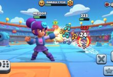 Melodie brawler executing damage cycle combo in Brawl Stars gameplay