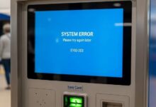 Miami transit kiosk displaying error code message on screen with Easy Card reader slot visible