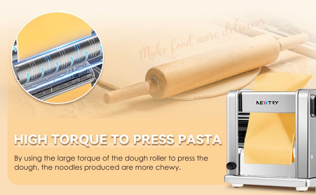 Automatic NEWTRY pasta maker producing fresh noodles at home.
