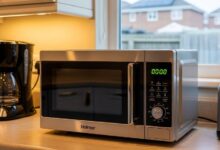 Budget countertop microwave with digital controls showing affordable kitchen appliance quality