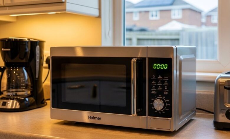 Budget countertop microwave with digital controls showing affordable kitchen appliance quality