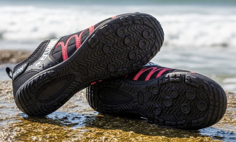 Women's surfing water shoes with grip sole pattern designed for board traction and reef protection