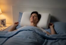 Back sleeper using firm supportive pillow with proper neck alignment and spinal curve
