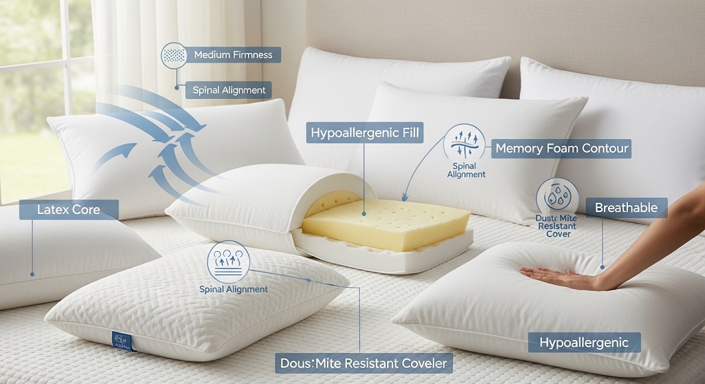 medium loft latex pillow designed for back sleeping posture support