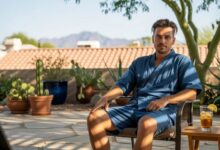 Phoenix man wearing traditional Japanese yukata indoors during summer