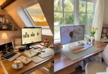 Professional-looking home office setup with low-cost furniture and accessories