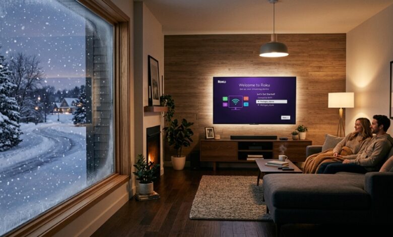 Smart TV displaying a 4K streaming device setup screen in a living room.