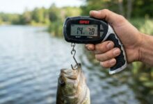 Weighing a fish with a digital fishing scale