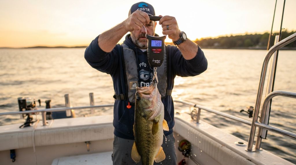 Reading measurements on a digital fishing scale
